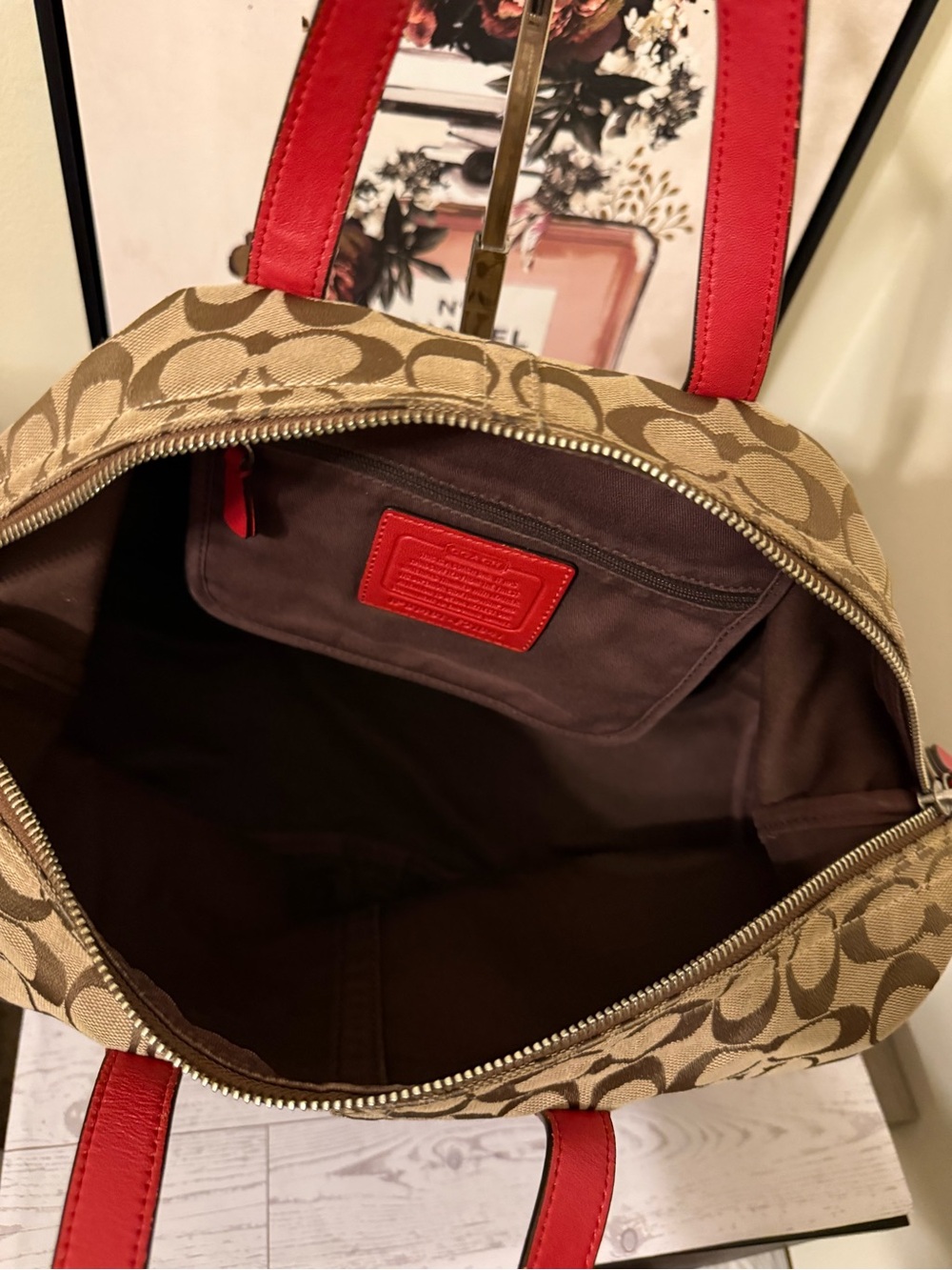 Vintage Coach Hadley Signature Canvas Satchel with Red Leather Trim - Picture 12 of 16